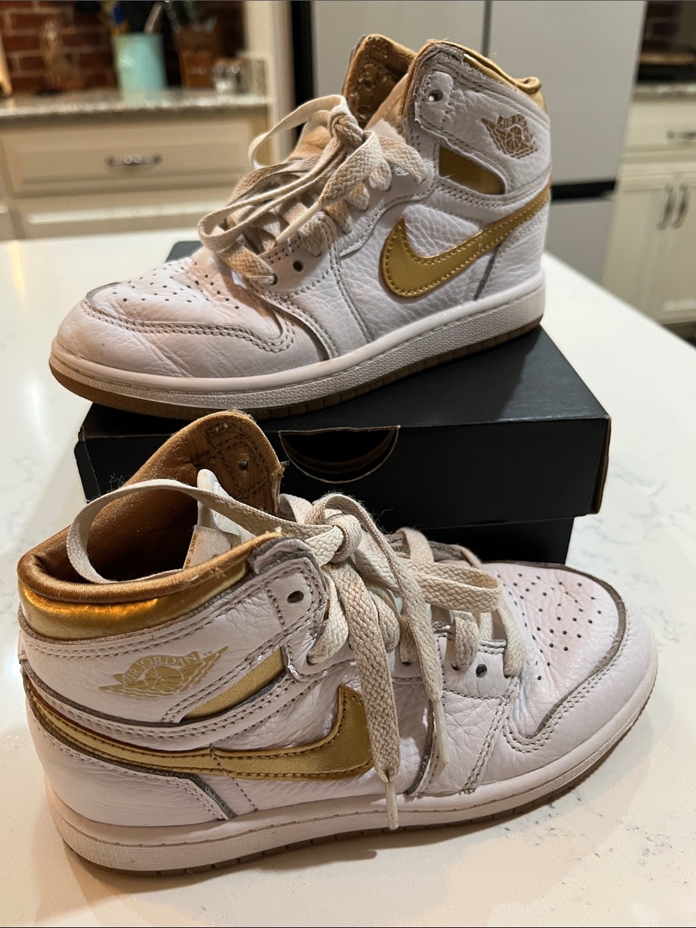 Jordan Kids White and Gold High-Top Sneakers